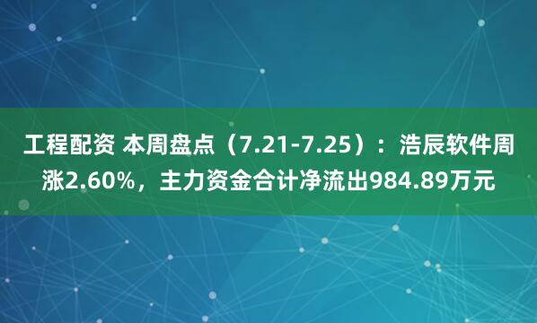 工程配资 本周盘点（7.21-7.25）：浩辰软件周涨2.60%，主力资金合计净流出984.89万元